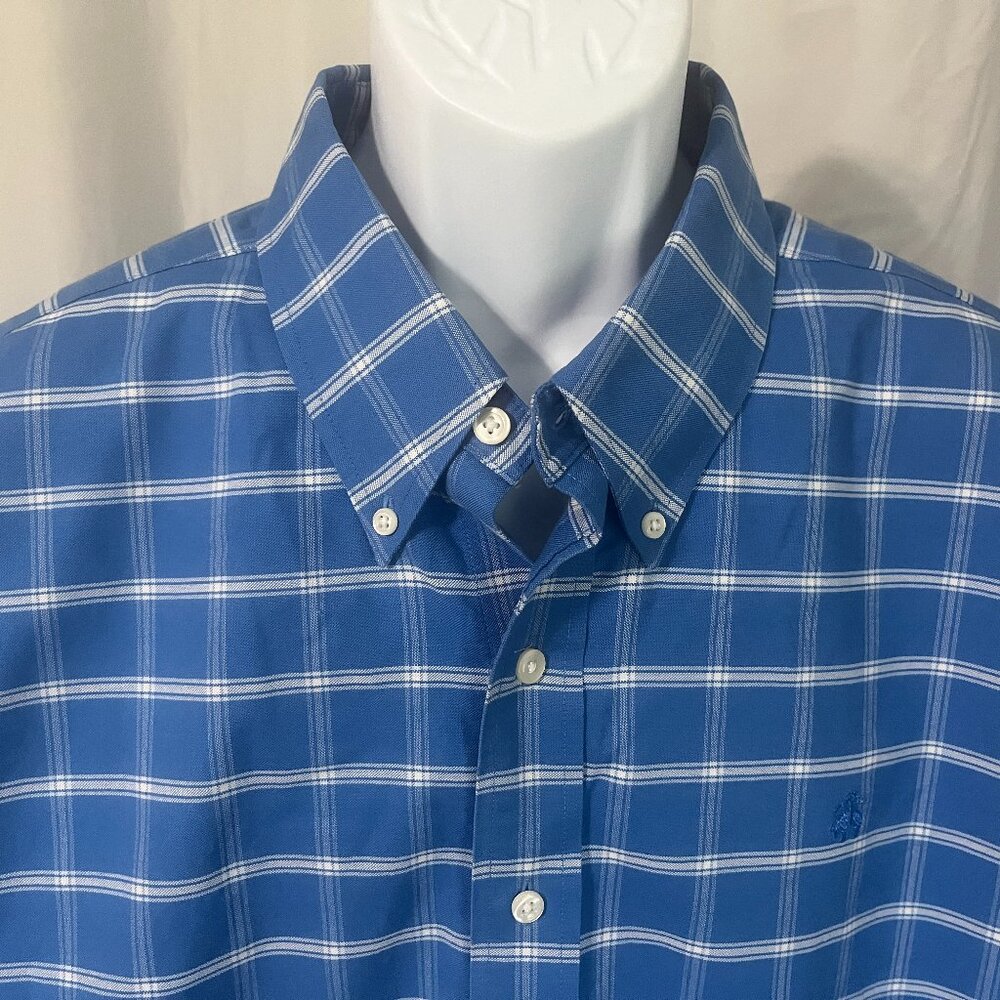 👔 Brooks Brothers Men’s Non-Iron Shirt Blue White Check Short Sleeve XXL 🧵